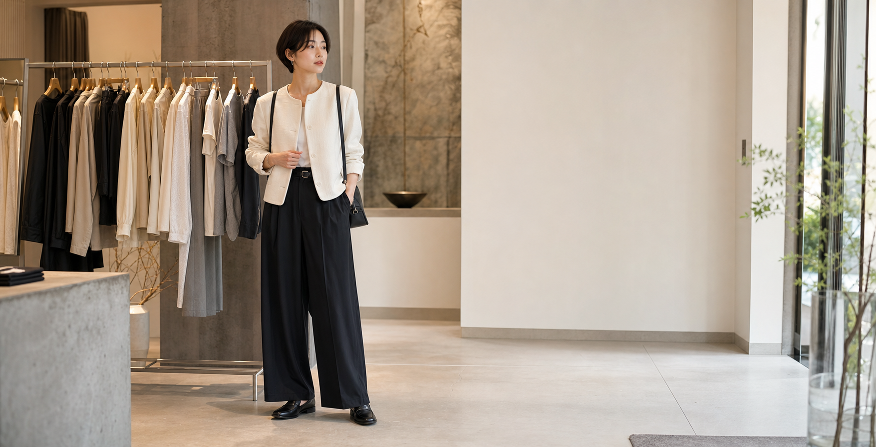 Maison Luneの店内で新作を着こなすモデル